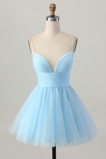 Cute A Line Tulle Blue Homecoming Dress